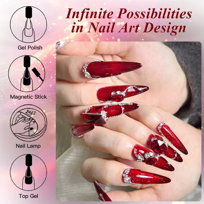 10ml Red Wine Cat Magnetic Gel Nail Polish Glitter Semi Permanant Soak Off UV LED Gel Varnish For Manicure DIY Nail Supplies