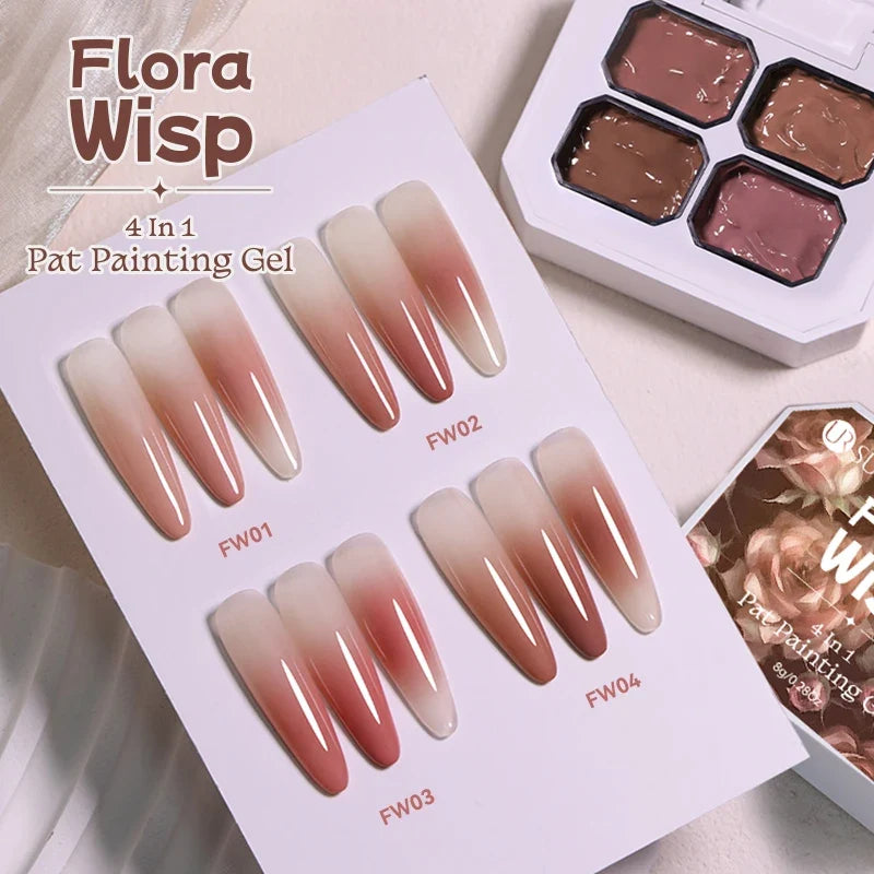 UR SUGAR 4 IN1 Pat Painting Gel Nail 4 Colors Gradient Painting Gel Nail Art Semi Permanent Soak Off UV Nails Used For Gel DIY