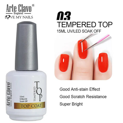 Arte Clavo Top Gel Polish 15ml Semi Permanent Varnish Function Gel Base Super Top Coat Transparent Gel Nails Soak Off Gel