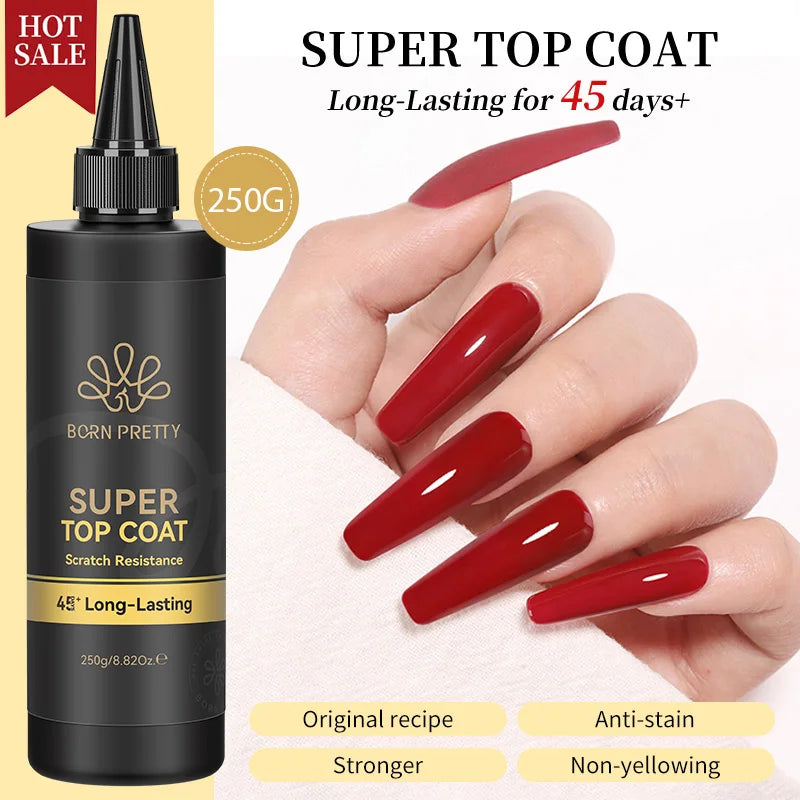 BORN PRETTY 250g Super Top Coat Professional Nail Art Soak Off Top Coat Long-lasting Anti-Stain Functional Gel Polish