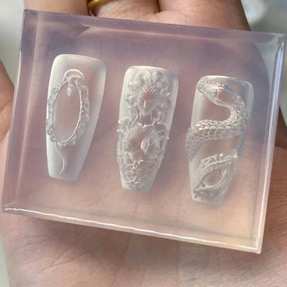 1 Pcs 3D Snake Girl Nail Silicone Carving Mold Snake DIY Nail Decoration Art Nail Beauty Charm Silicone Nail Mold Nails Products