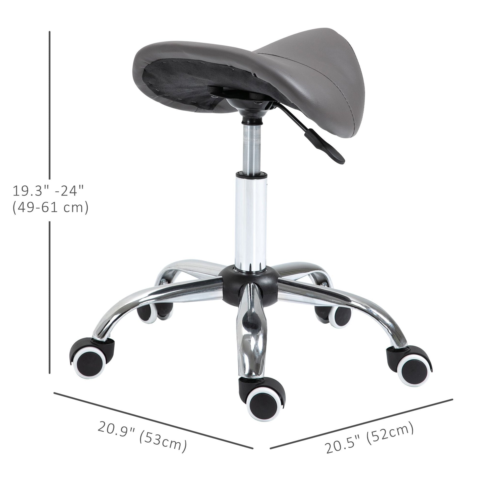 Saddle Stool Adjustable Hydraulic Rolling Beauty Salon Stool Ergonomic PU Leather Stool Round Grey - Renee Lane Company