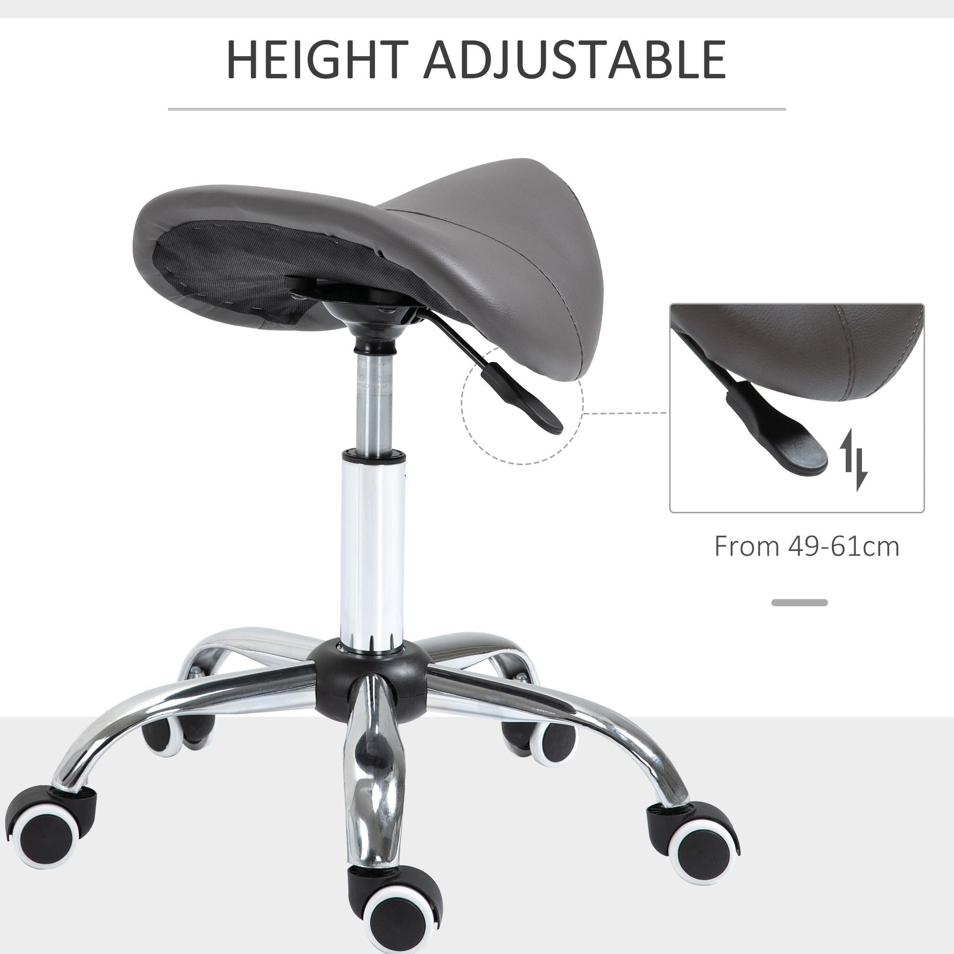 Saddle Stool Adjustable Hydraulic Rolling Beauty Salon Stool Ergonomic PU Leather Stool Round Grey - Renee Lane Company