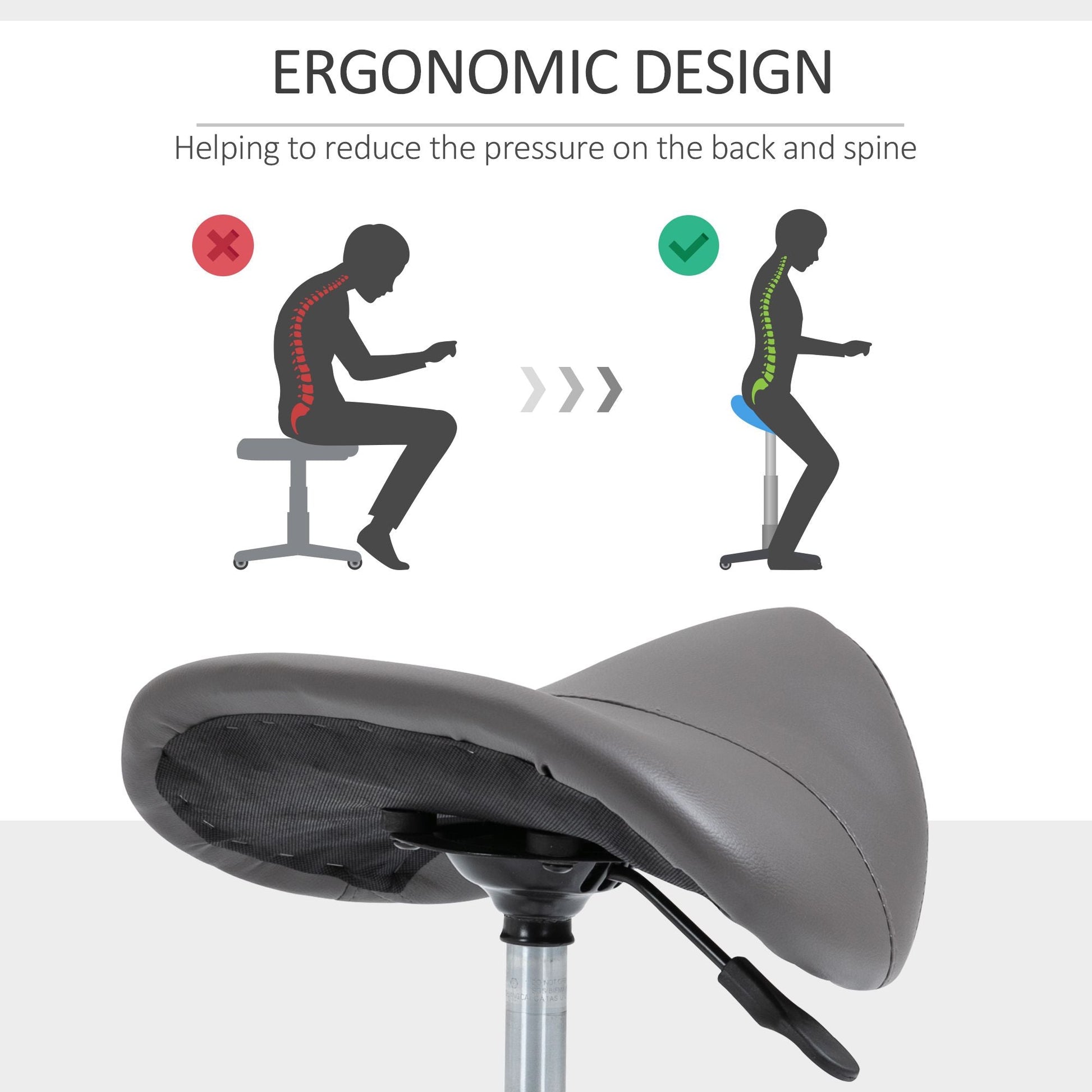 Saddle Stool Adjustable Hydraulic Rolling Beauty Salon Stool Ergonomic PU Leather Stool Round Grey - Renee Lane Company