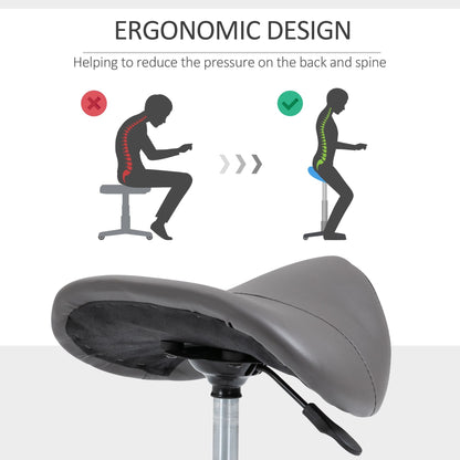 Saddle Stool Adjustable Hydraulic Rolling Beauty Salon Stool Ergonomic PU Leather Stool Round Grey - Renee Lane Company