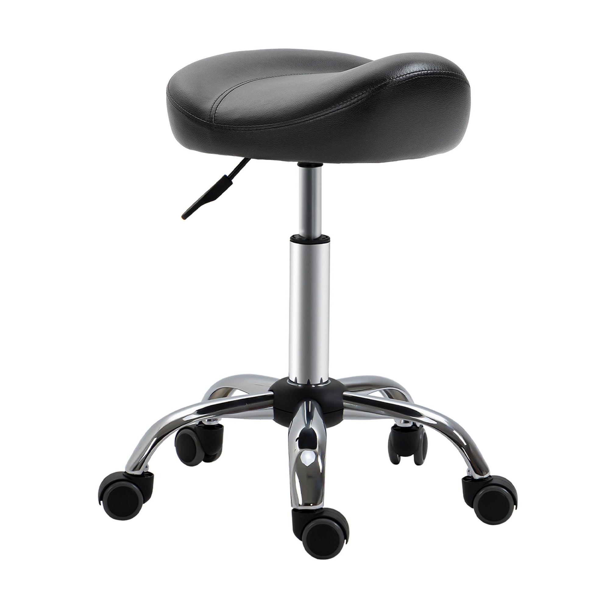 Saddle Stool Height Adjustable Rolling Salon Chair PU Leather Black for Massage Spa Clinic Beauty Tattoo - Renee Lane Company