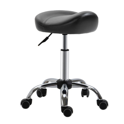 Saddle Stool Height Adjustable Rolling Salon Chair PU Leather Black for Massage Spa Clinic Beauty Tattoo - Renee Lane Company