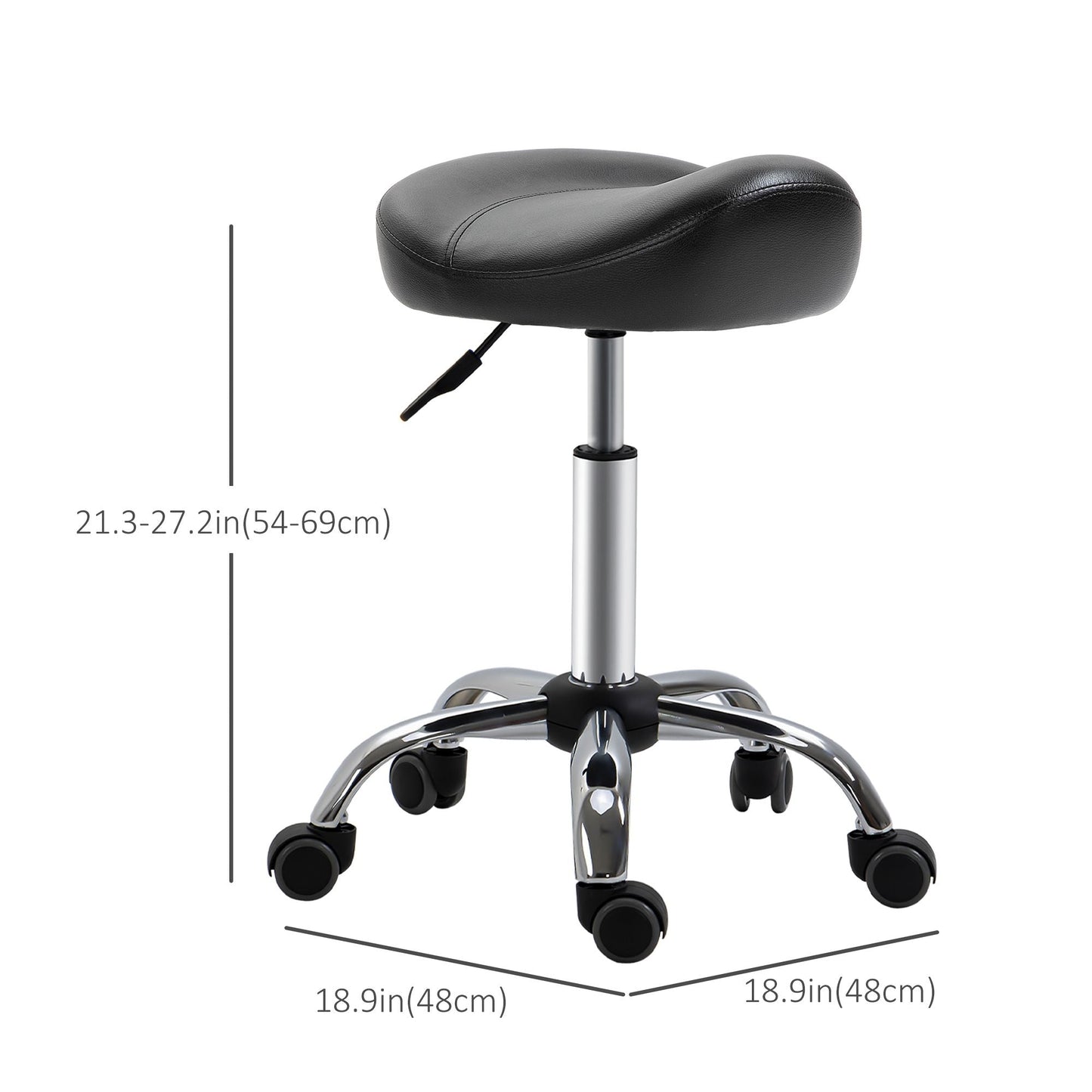 Saddle Stool Height Adjustable Rolling Salon Chair PU Leather Black for Massage Spa Clinic Beauty Tattoo - Renee Lane Company