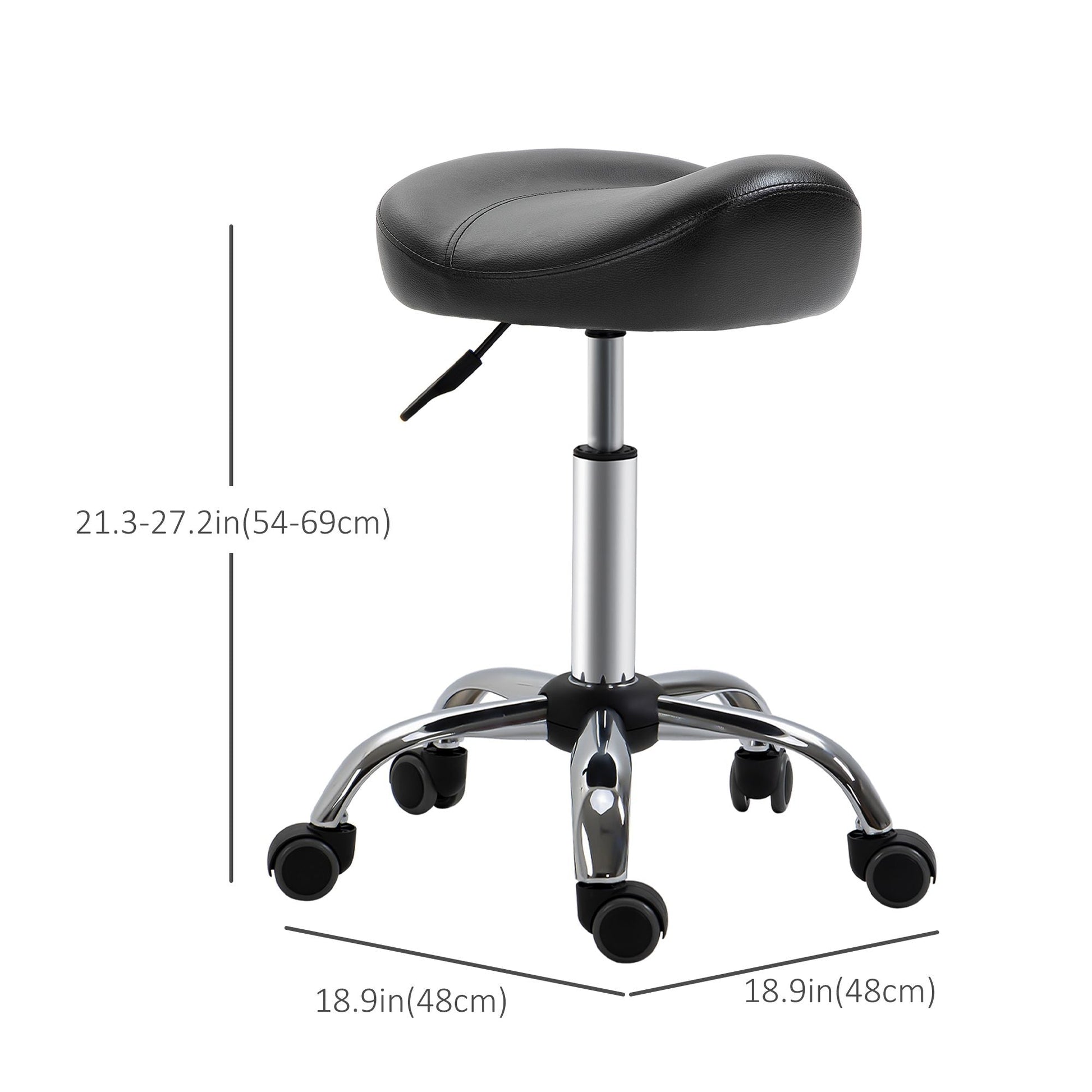 Saddle Stool Height Adjustable Rolling Salon Chair PU Leather Black for Massage Spa Clinic Beauty Tattoo - Renee Lane Company