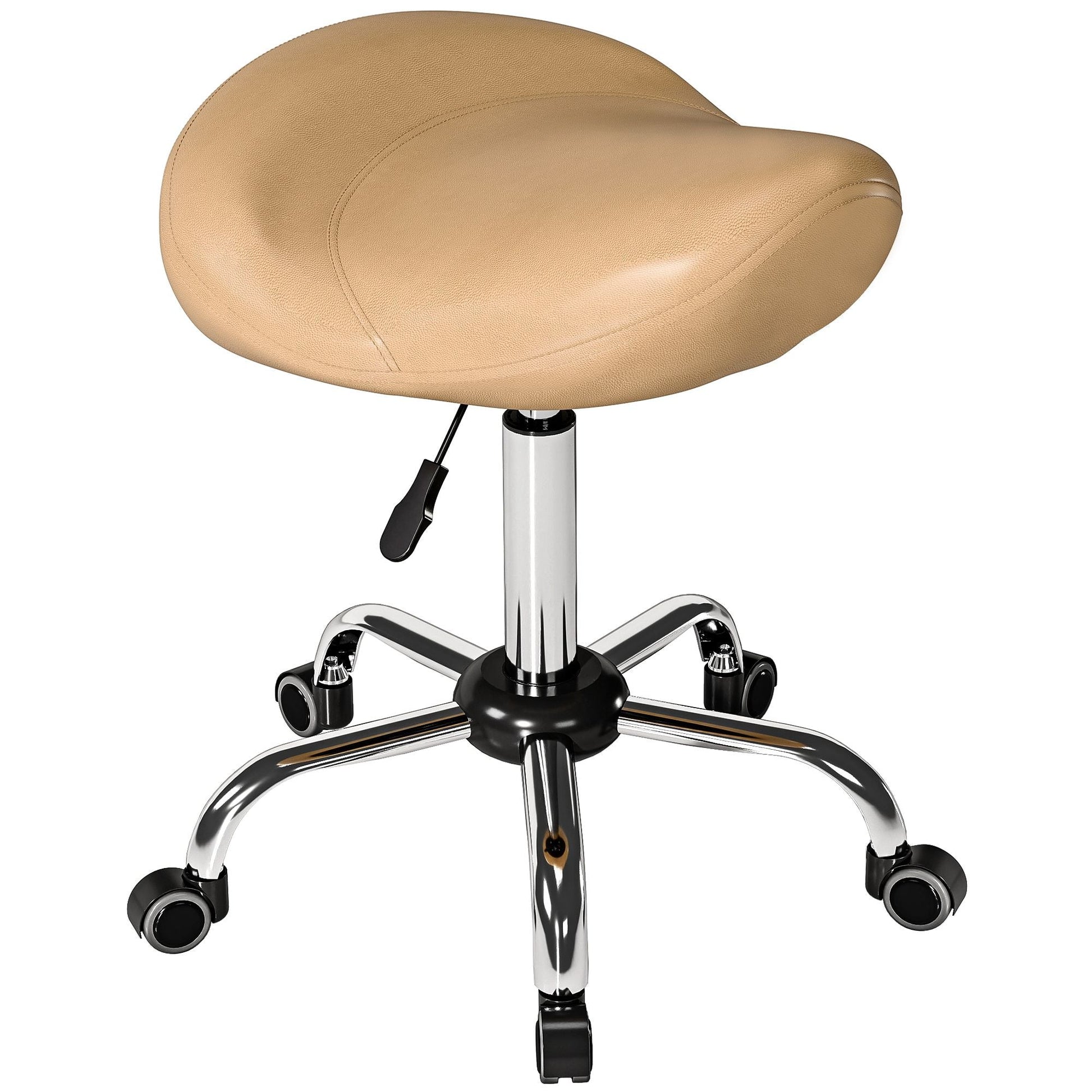 Saddle Stool, Height Adjustable Rolling Salon Chair with PU Leather for Massage, Spa, Clinic, Beauty and Tattoo, Brown - Renee Lane Company