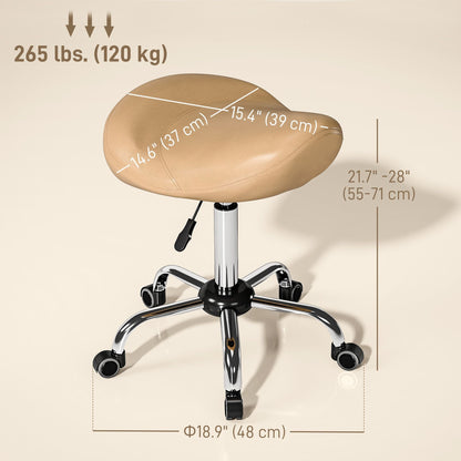 Saddle Stool, Height Adjustable Rolling Salon Chair with PU Leather for Massage, Spa, Clinic, Beauty and Tattoo, Brown - Renee Lane Company