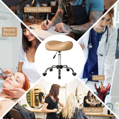 Saddle Stool, Height Adjustable Rolling Salon Chair with PU Leather for Massage, Spa, Clinic, Beauty and Tattoo, Brown - Renee Lane Company