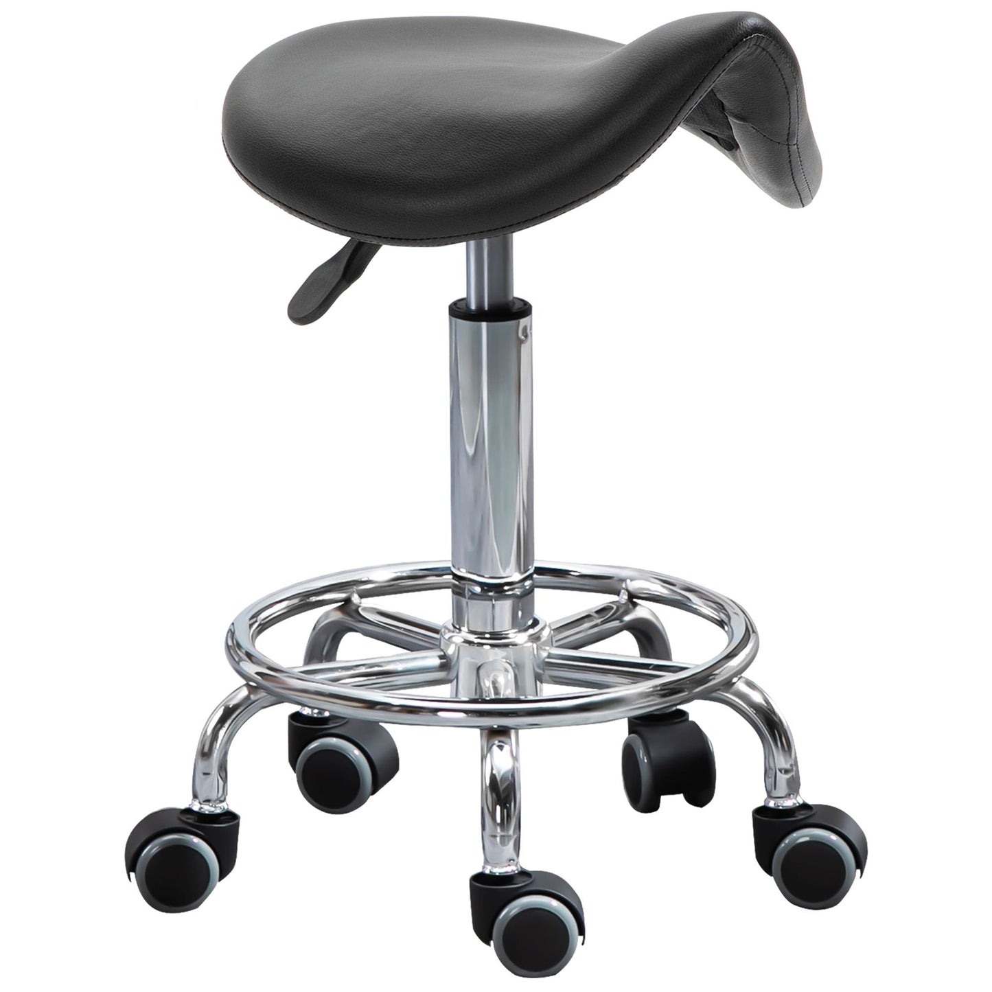 Saddle Stool PU Leather Adjustable Rolling Salon Chair Black for Massage Spa Clinic Beauty Tattoo - Renee Lane Company