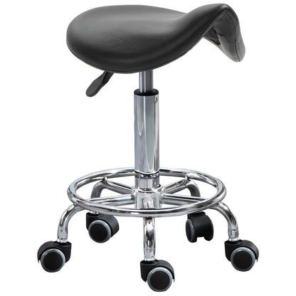 Saddle Stool PU Leather Adjustable Rolling Salon Chair Black for Massage Spa Clinic Beauty Tattoo - Renee Lane Company