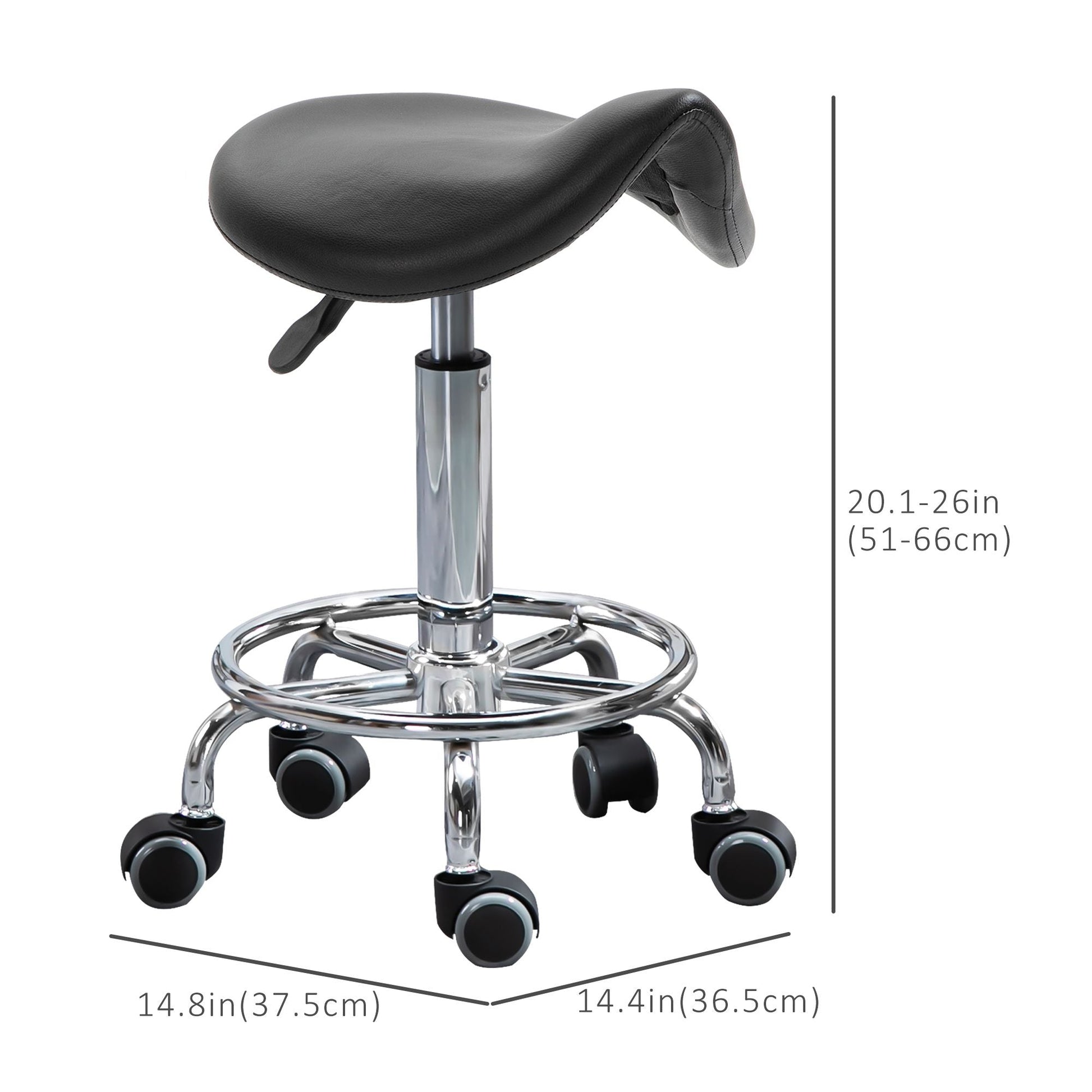 Saddle Stool PU Leather Adjustable Rolling Salon Chair Black for Massage Spa Clinic Beauty Tattoo - Renee Lane Company