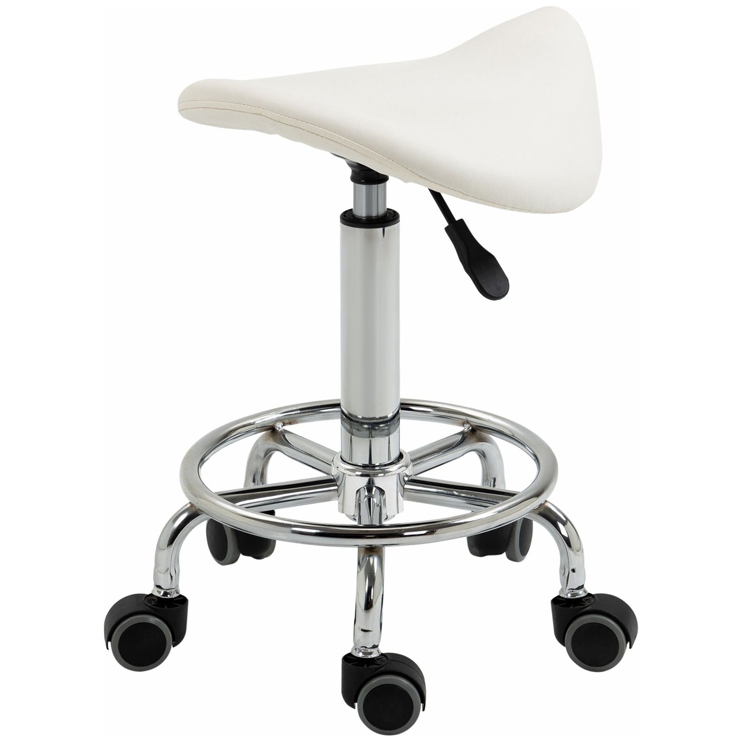 Saddle Stool PU Leather Adjustable Rolling Salon Chair White for Massage Spa Clinic Beauty Tattoo - Renee Lane Company