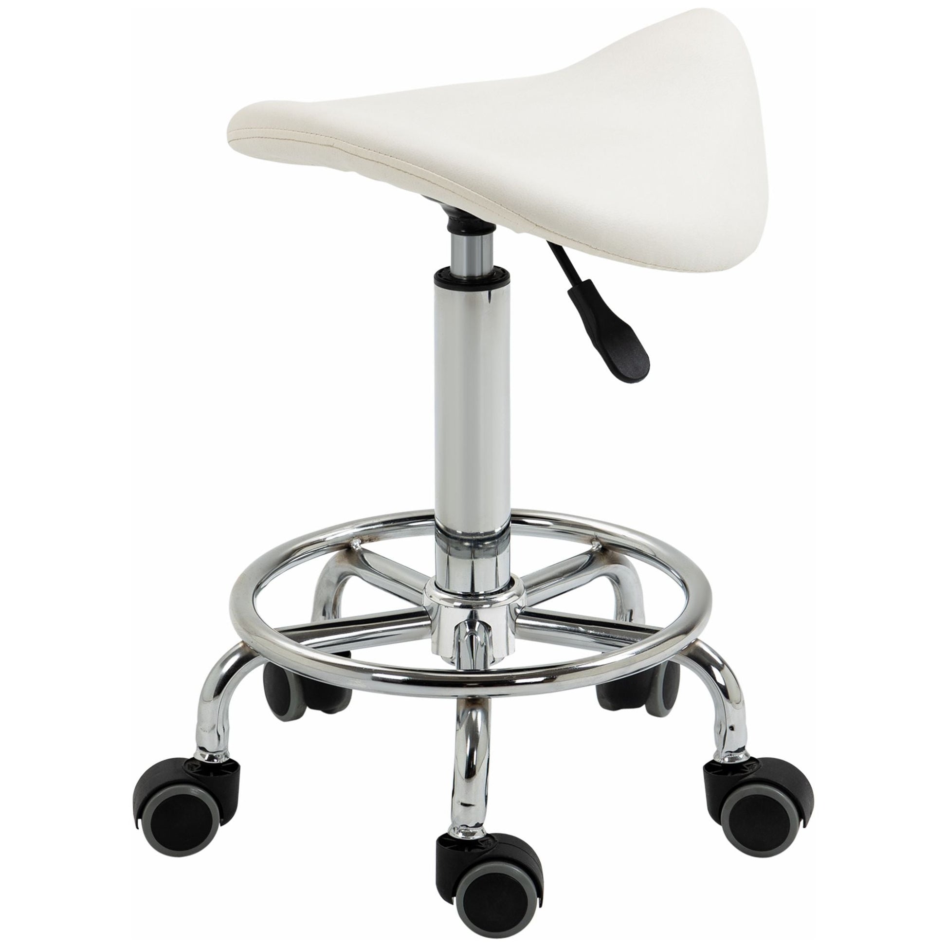 Saddle Stool PU Leather Adjustable Rolling Salon Chair White for Massage Spa Clinic Beauty Tattoo - Renee Lane Company