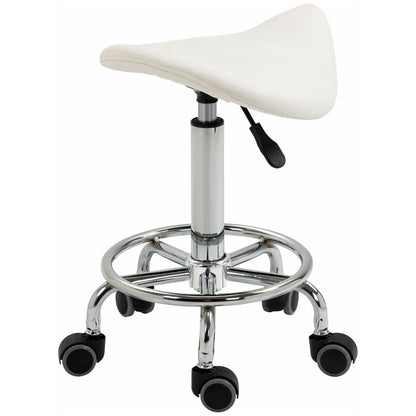 Saddle Stool PU Leather Adjustable Rolling Salon Chair White for Massage Spa Clinic Beauty Tattoo - Renee Lane Company