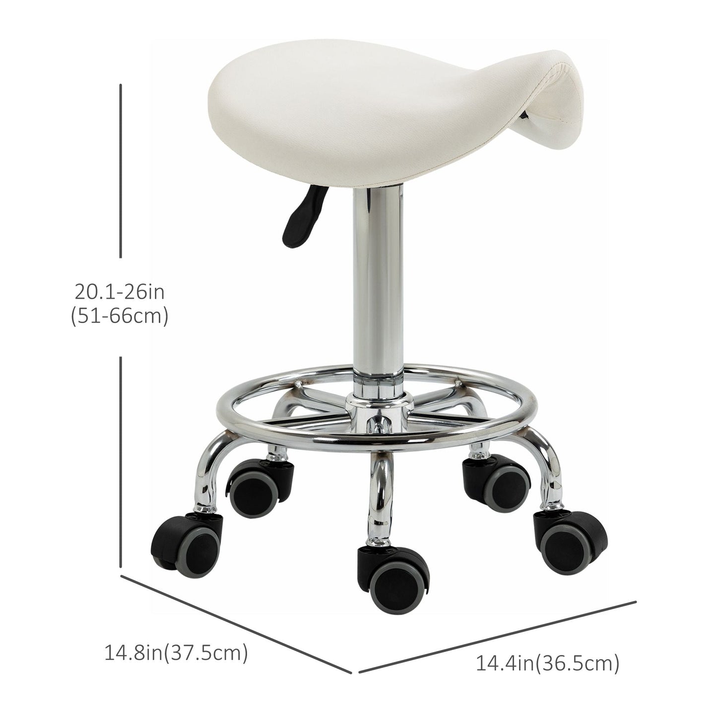 Saddle Stool PU Leather Adjustable Rolling Salon Chair White for Massage Spa Clinic Beauty Tattoo - Renee Lane Company