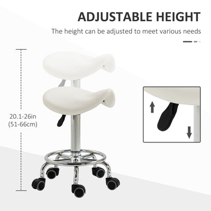 Saddle Stool PU Leather Adjustable Rolling Salon Chair White for Massage Spa Clinic Beauty Tattoo - Renee Lane Company
