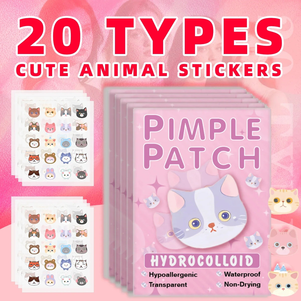 600pieces of cartoon cat acne patches, facial acne patches, concealer acne patches, and pimples patches. Ultra-thin and breathab