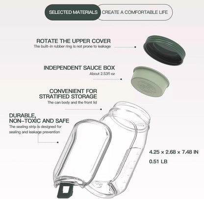 Salad Container with Side Opening, Leak-Resistant Design with Dressing Cup & Lid, Dishwasher & Freezer Safe for Office, Travel & Outdoors (green) - Renee Lane Company