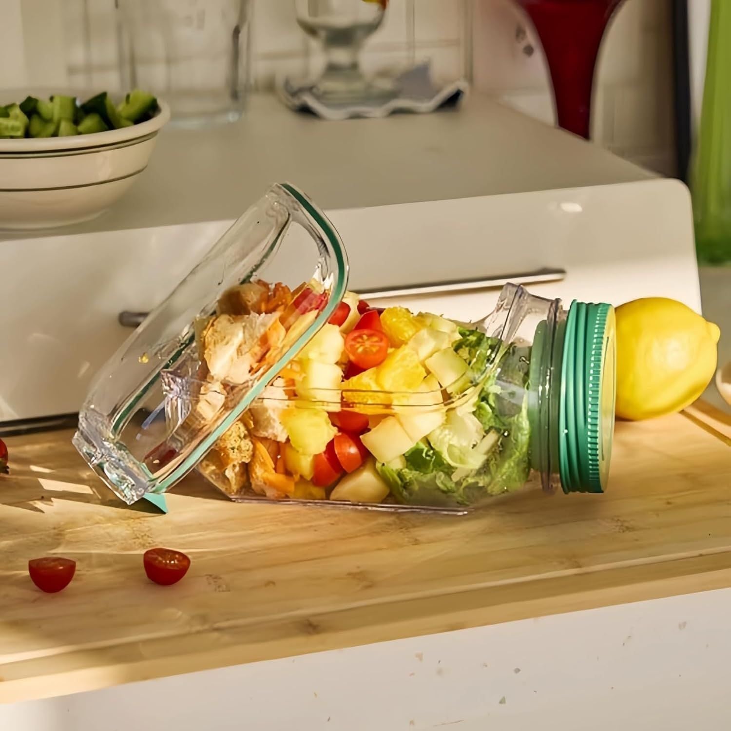 Salad Container with Side Opening, Leak-Resistant Design with Dressing Cup & Lid, Dishwasher & Freezer Safe for Office, Travel & Outdoors (green) - Renee Lane Company