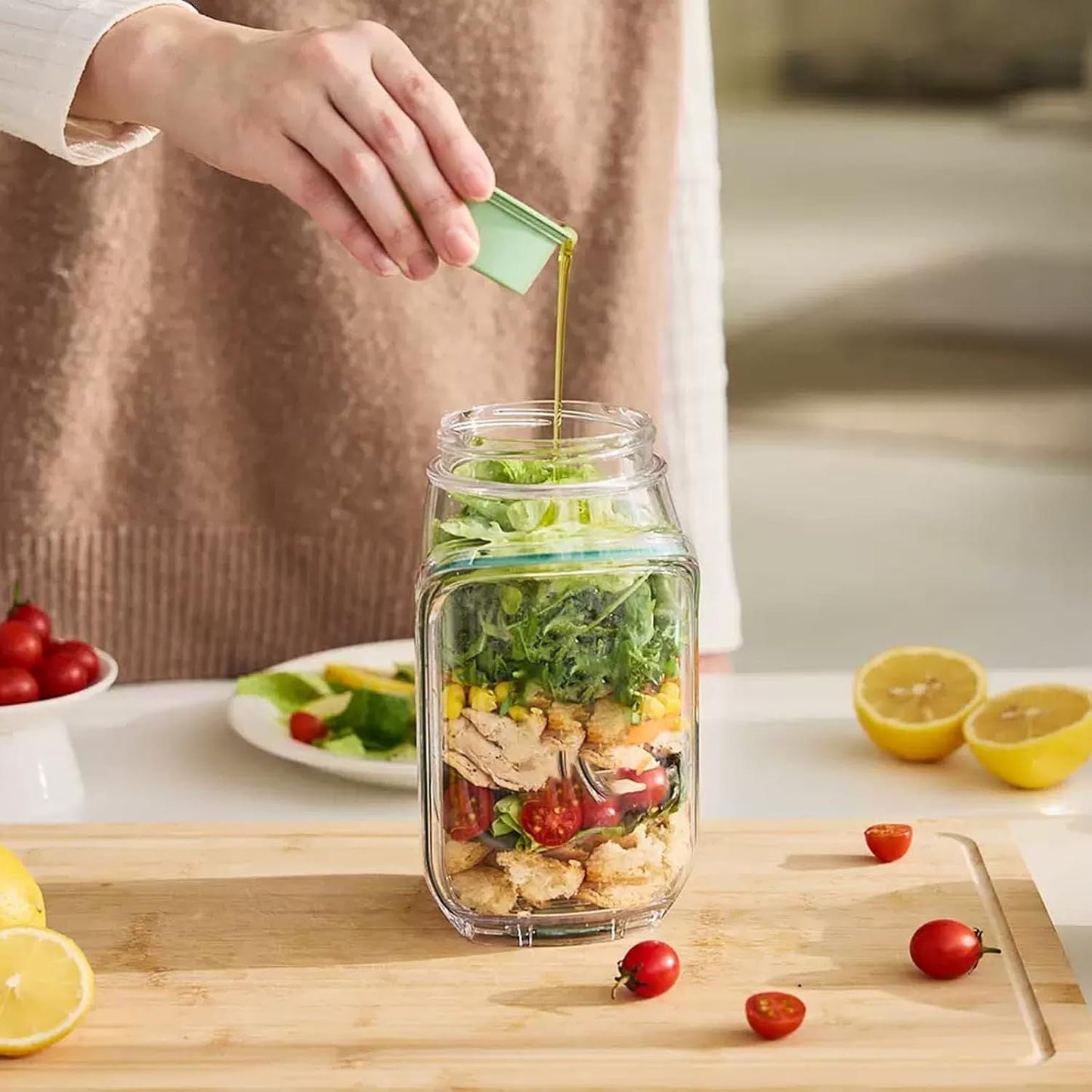Salad Container with Side Opening, Leak-Resistant Design with Dressing Cup & Lid, Dishwasher & Freezer Safe for Office, Travel & Outdoors (green) - Renee Lane Company