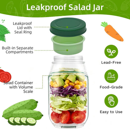 Salad Container with Side Opening, Leak-Resistant Design with Dressing Cup & Lid, Dishwasher & Freezer Safe for Office, Travel & Outdoors (green) - Renee Lane Company