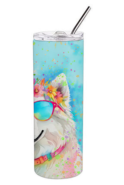 Samoyed Hippie Dawg Stainless Steel Skinny Tumbler Vacuum Double Walled Reusable Insulated Tumbler Travel Cup for Coffee Cocktails Gift with Lid, 20 oz - Renee Lane Company