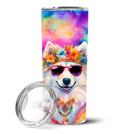Samoyed Hippie Dawg Stainless Steel Skinny Tumbler Vacuum Double Walled Reusable Insulated Tumbler Travel Cup for Coffee Cocktails Gift with Lid, 20 oz - Renee Lane Company