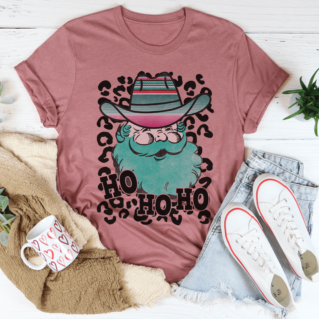 Santa cowboy graphic T-shirt in dusty rose with hat-and-beard print