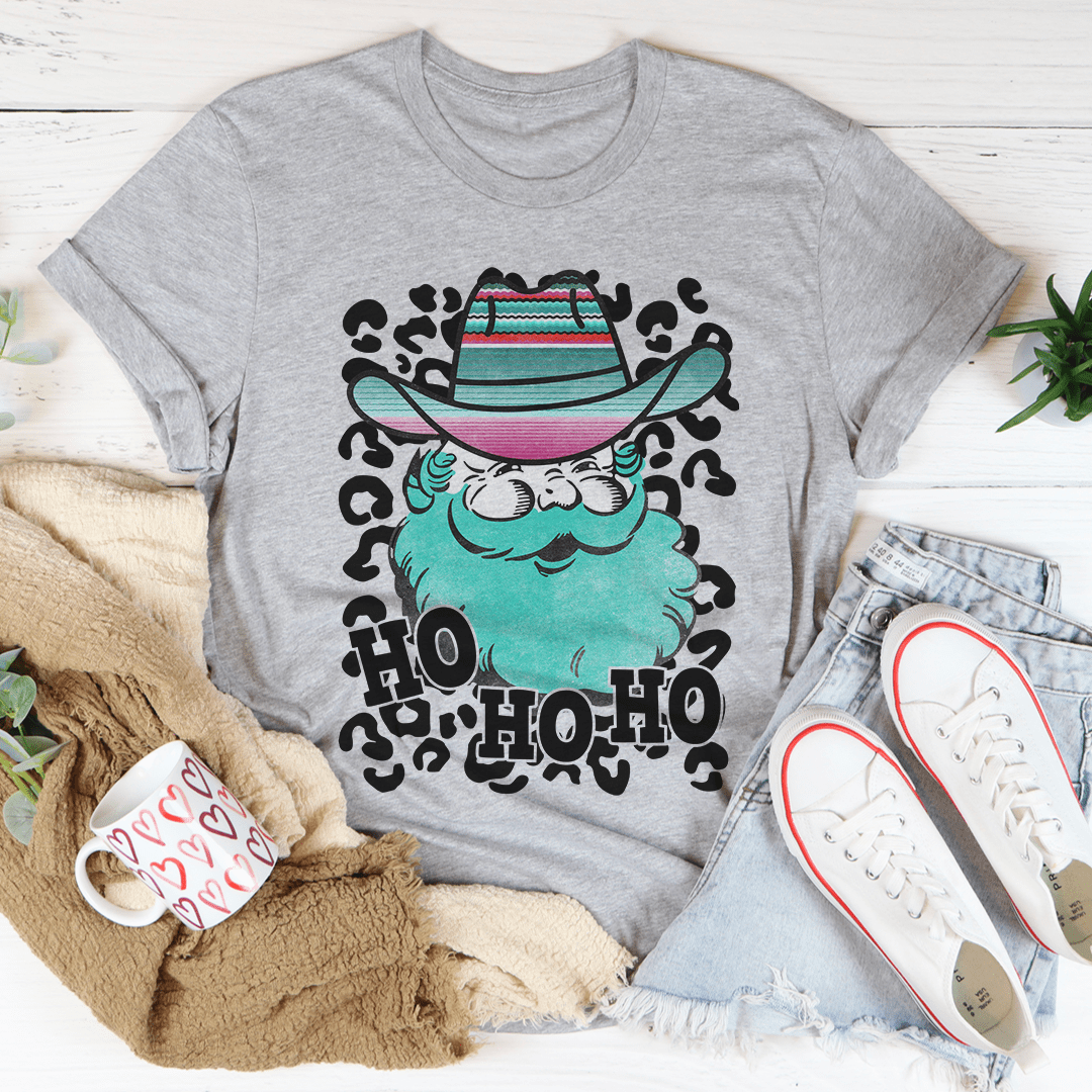 Santa cowboy graphic T-shirt in athletic heather gray with cartoon hat and beard