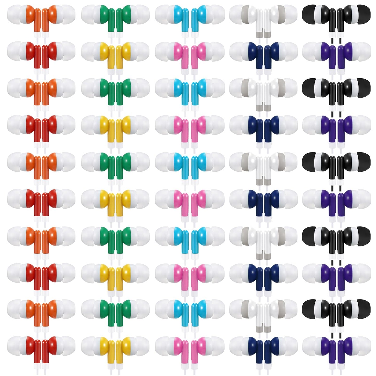 Saysurey 50 Pack Earbud Bulk Kid Headphone Earphone Earbud with Wire Individually Bagged for Classroom Student School Library(Multicolor) - Renee Lane Company