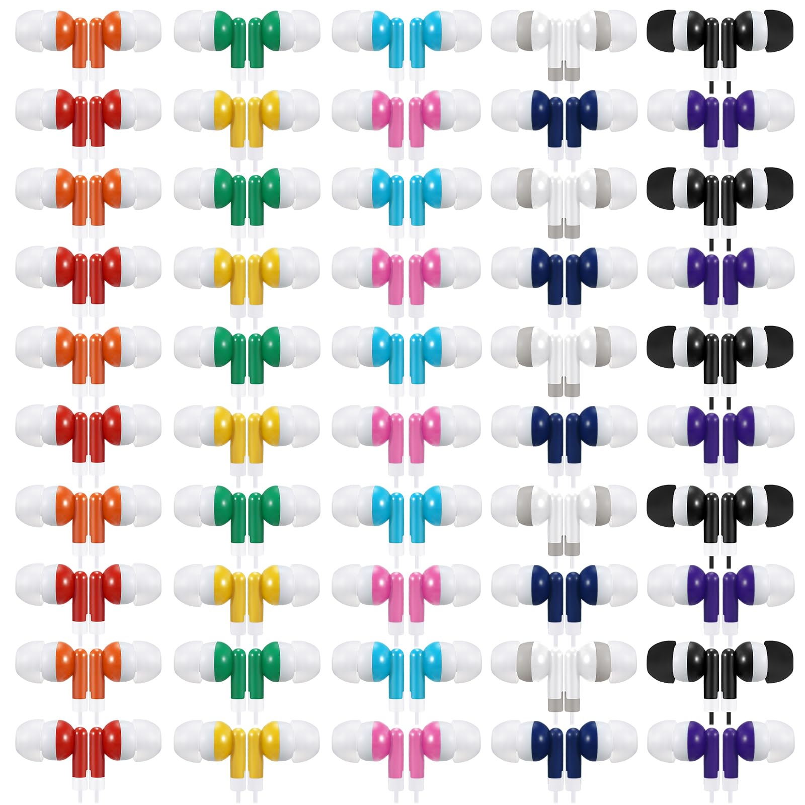 Saysurey 50 Pack Earbud Bulk Kid Headphone Earphone Earbud with Wire Individually Bagged for Classroom Student School Library(Multicolor) - Renee Lane Company