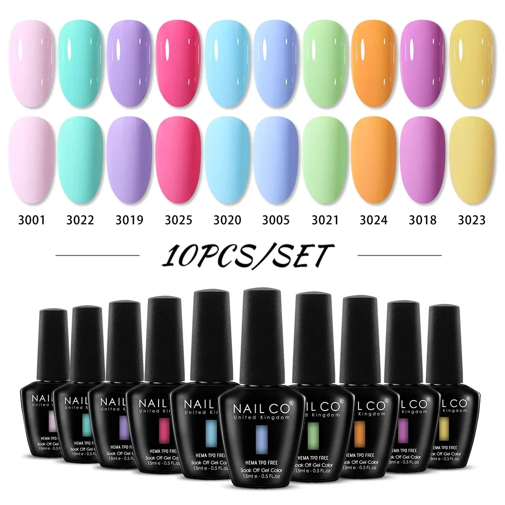 NAILCO 15ml Nails Art Gel Lack Polish Summer Hybrid Nail Varnish Manicure UV Top Coat Base HEMA TPO FREE Esmalte Nail Gel Polish