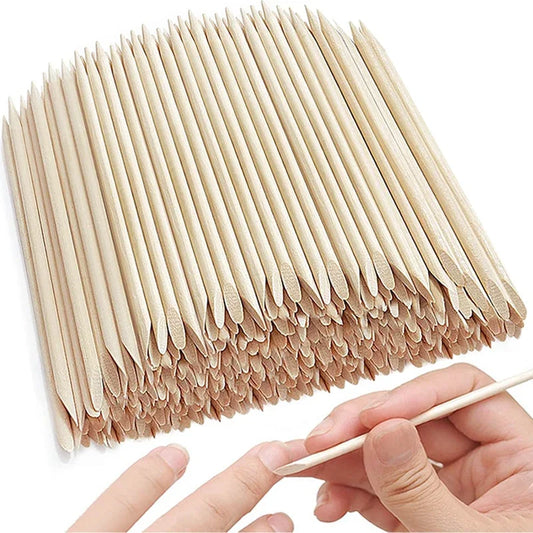 Wooden cuticle pusher stick set, pale tan, pointed ends for manicure and pedicure