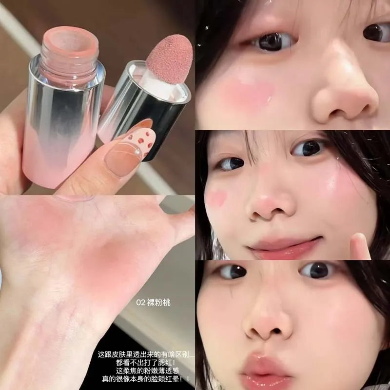 Peach Pink Plush Brush Liquid Blush Cheek Cream Smooth Long Lasting Velvet Matte Nude Apricot Orange Blusher Easy To Wear