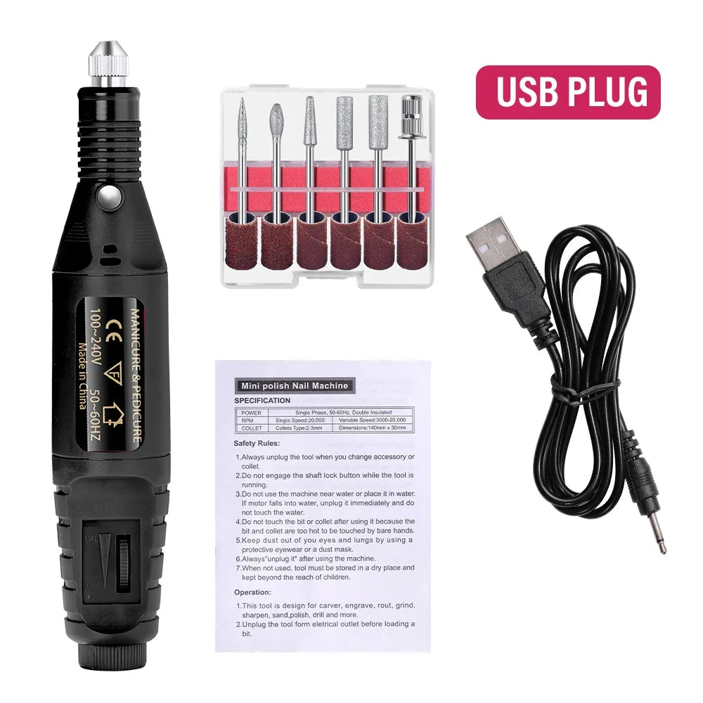 LULAA Electric Nail Drill Machine Set Pedicure Grinding Equipment Mill For Manicure  Professional Strong Nail Polishing Tool