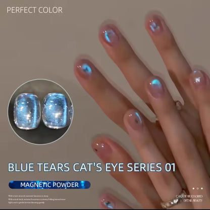 MIANEL Blue Tears Cat Eye Nail Polish Unique Blue Color and Magnetic Powder Create a Dreamy and Romantic Blue Nail Art Effect