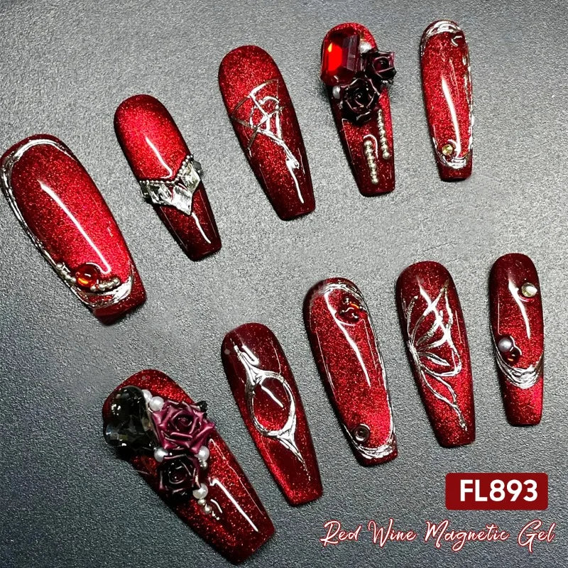 10ml Red Wine Cat Magnetic Gel Nail Polish Glitter Semi Permanant Soak Off UV LED Gel Varnish For Manicure DIY Nail Supplies