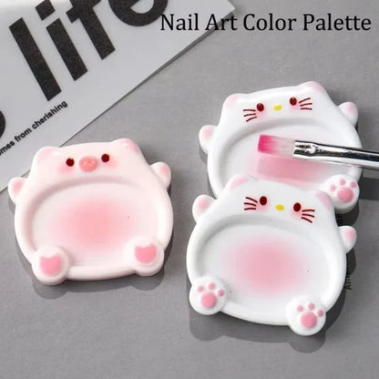 2pcs Cartoon Pig Color Palette Nail Art Mixing Color Drawing Pallet Gel Polish Nail Painting Board Color Palette Manicure Tools