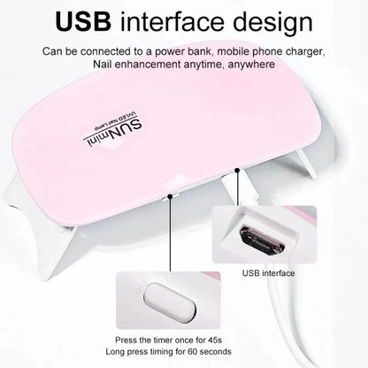 Portable 6 LED UV Nail Lamp 6W Mini Nail Dryer Machine Foldable Manicure Tool for Gel Polish Varnish Quick Drying USB Cable