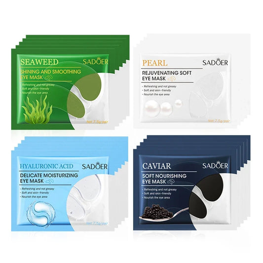 Seaweed eye mask packs, green and white, for under-eye treatment, SADOER brand
