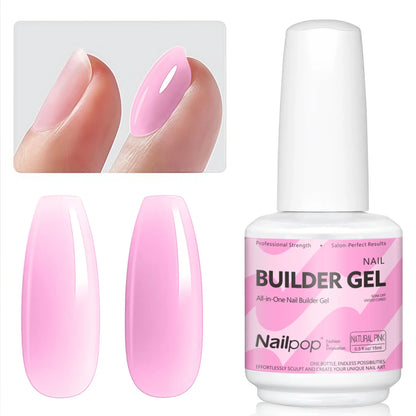 Nailpop 7-in-1 Builder Nail Gel HEMA/TPO Free Fast Building Gel Nail Polish 8 Colors Nail Tip Reinforcement and Extension 15ml