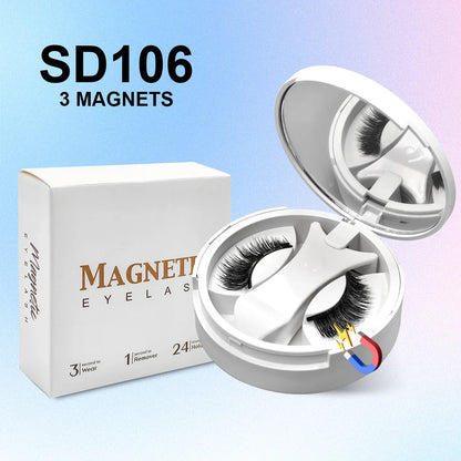Magnetic Eyelashes Set 1 Pair Reusable No Glue Needed False Eyelashes with Magnetic Tweezers Curly Faux Lashes Makeup Tool