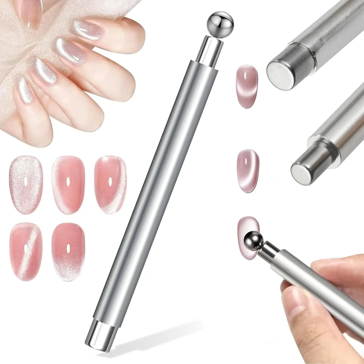 YIKOOLIN 6Pcs Cat Eye Magnet Set French Tip Heart & Flower Design Nail Art Gel Polish Manicure Tools for DIY Nail Art