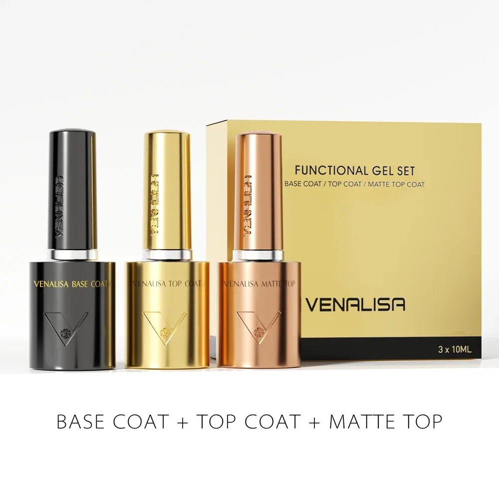 1/2/3pcs Kit Venalisa 10ml Nail Gel Polish HEMA/TPO Free Base Ultra Glossy Diamond Tempered Long Wear Top Coat Matt Gel Varnish