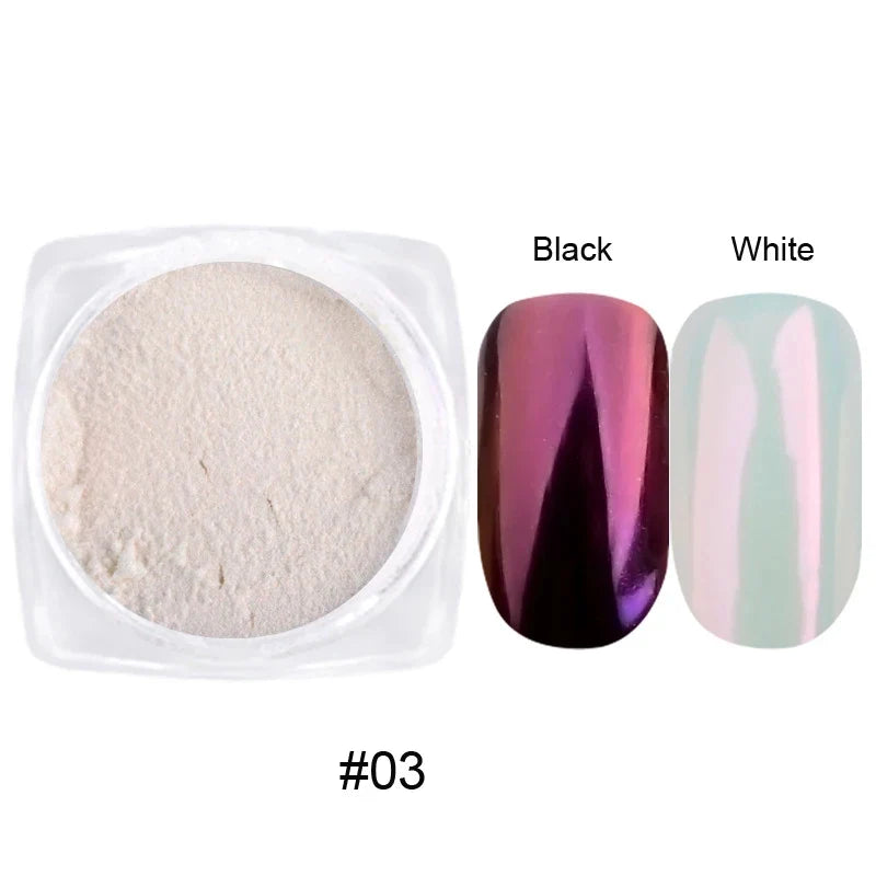 12Pcs/Set Aurora White Nail Mirror Powder 0.3g/Jar Shimmer Moonlight Chrome Pigment Dust for UV Gel Polish Manicure Decorations