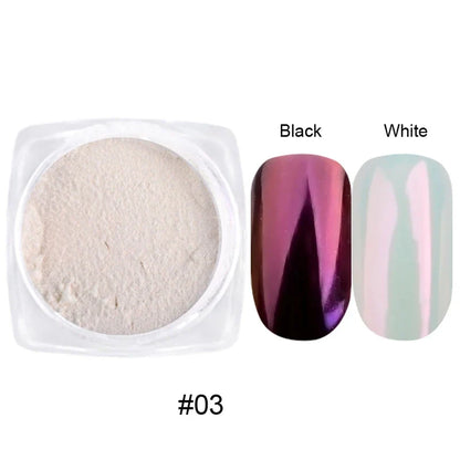 12Pcs/Set Aurora White Nail Mirror Powder 0.3g/Jar Shimmer Moonlight Chrome Pigment Dust for UV Gel Polish Manicure Decorations